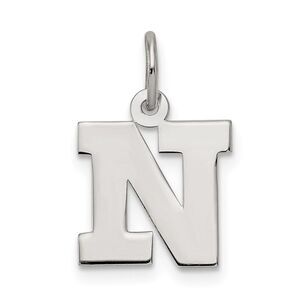 Sterling Silver, Amanda Collection Small Block Style Initial N Pendant